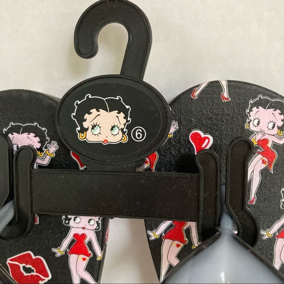 BETTY BOOP Flip Flops Black Red Peach Womens Size 6 - Picture 3 of 9
